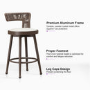 PURPLE LEAF Outdoor Swivel Bar Stools Set of 2 Metal Modern Rattan Bar Chairs with Backrest Aluminum Woven Barstools with Cushions