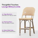 PURPLE LEAF Outdoor Bar Height Stools Set of 2 French Country Patio Rattan Bar Stool Chairs Outdoor Armless Barstools for Porch Garden Indoor Kitchen