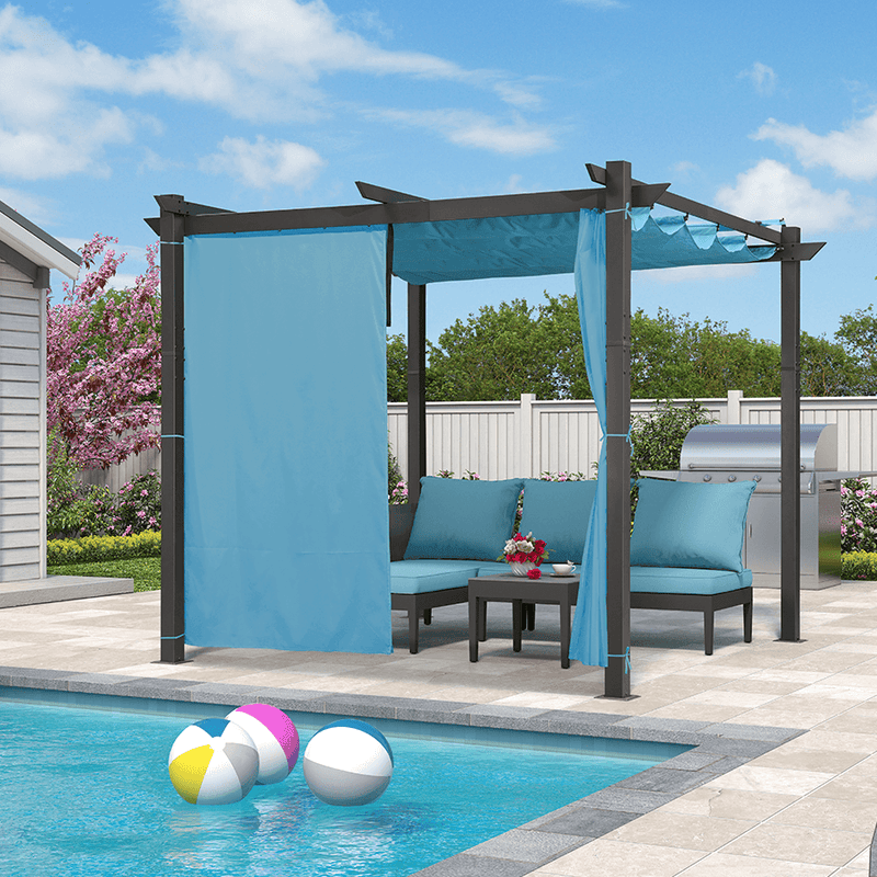 PURPLE LEAF Outdoor Retractable Pergola with Sun Shade Canopy Patio Aluminum Pergola With Curtains