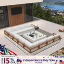 PURPLE LEAF Griffin U-shaped Patio Conversation Set White with Cushion Pillows Ottoman and Premium Leather for Gathering Entertaining
