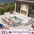 PURPLE LEAF Griffin Classical Patio Conversation Set White with Cushion Pillows Ottoman and Premium Leather for Backyard Outdoor Living