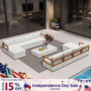 PURPLE LEAF Griffin Symmetrical Patio Conversation Set White with Cushion Pillows Ottoman and Premium Leather for Luxury Outdoor Living