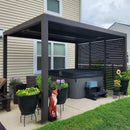PURPLE LEAF Athena Louvered Pergola Grey Outdoor Aluminum Pergola with Shutter Wall Adjustable Gazebo Rainproof for Patio Deck Garden