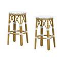 PURPLE LEAF Patio Round Bar Stools Set of 2 Outdoor Backless Barstools Woven Rattan Bar Chair  for Indoor Kitchen Island Bistros Cafe Restaurant