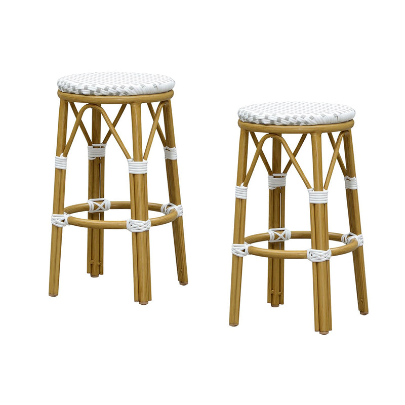 PURPLE LEAF Patio Round Bar Stools Set of 2 Outdoor Backless Barstools Woven Rattan Bar Chair  for Indoor Kitchen Island Bistros Cafe Restaurant
