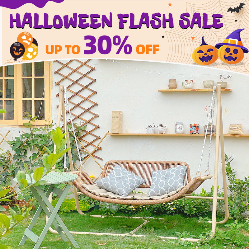 PURPLE LEAF Double Cloud Hanging Chair - Outdoor Patio Rattan Swing Chair with Cushion and Backrest.