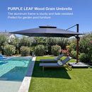 PURPLE LEAF Outdoor Garden Umbrella with Base, Cantilever Umbrellas in Wood Color