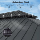 PURPLE LEAF Patio Gazebo for Backyard Grey Hardtop Galvanized Steel Roof Awning with Reinforcement Support Rod