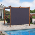 PURPLE LEAF Outdoor Retractable Pergola with Sun Shade Canopy In Natural Wood Grain Frame With Curtains