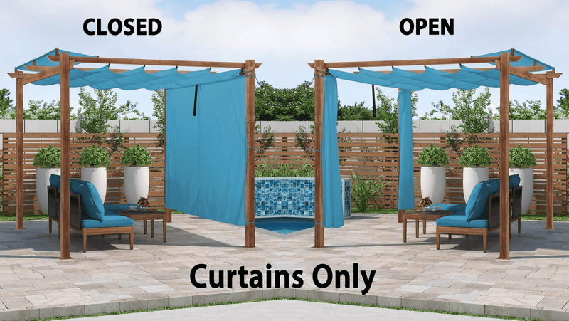 PURPLE LEAF Outdoor Retractable Pergola with Sun Shade Canopy In Natural Wood Grain Frame With Curtains