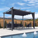 PURPLE LEAF Patio Retractable Pergola with Shade Canopy Modern Grill Gazebo Metal Shelter Pavilion for Porch Deck Garden Backyard With Curtains