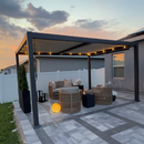 PURPLE LEAF Caesar Louvered Pergola with String Lights Patio Aluminum Pergola with Independent Adjustable Rainproof Roof With Yellow Lights