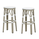 PURPLE LEAF Patio Round Bar Stools Set of 2 Outdoor Backless Barstools Woven Rattan Bar Chair  for Indoor Kitchen Island Bistros Cafe Restaurant