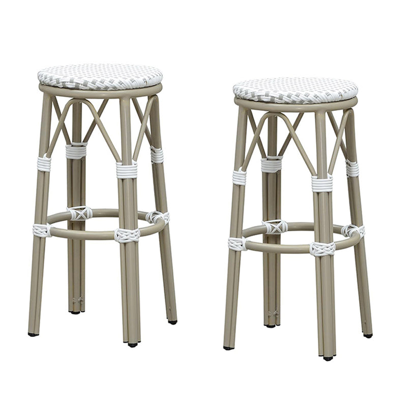 PURPLE LEAF Patio Round Bar Stools Set of 2 Outdoor Backless Barstools Woven Rattan Bar Chair  for Indoor Kitchen Island Bistros Cafe Restaurant