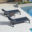 PURPLE LEAF Outdoor Lounge Chair Set of 3 Patio Chaise Pool Lounger Aluminum Frame with Side Table and Wheels for Outside Sunbathing Tanning Recliner Including Pillows