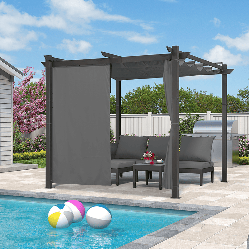 PURPLE LEAF Outdoor Retractable Pergola with Sun Shade Canopy Patio Aluminum Pergola With Curtains