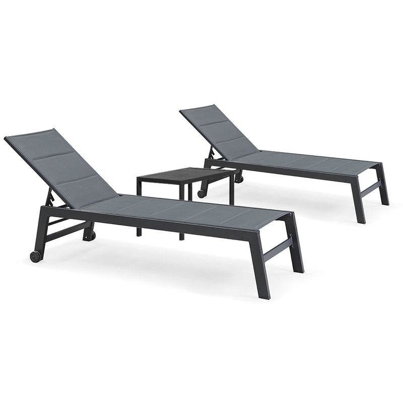 PURPLE LEAF Outdoor Aluminum Chaise Lounge Set of 3 with Wheels and Side Table for Outdoor Backyard Poolside