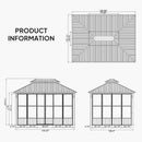 PURPLE LEAF Sunroom Hardtop Gazebo Solarium Grey Galvanized Steel Double Roof  All-Weather Aluminum Outdoor Screen House with String Lights