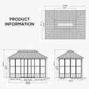 PURPLE LEAF Sunroom Hardtop Gazebo Solarium Grey Galvanized Steel Double Roof  All-Weather Aluminum Outdoor Screen House with String Lights