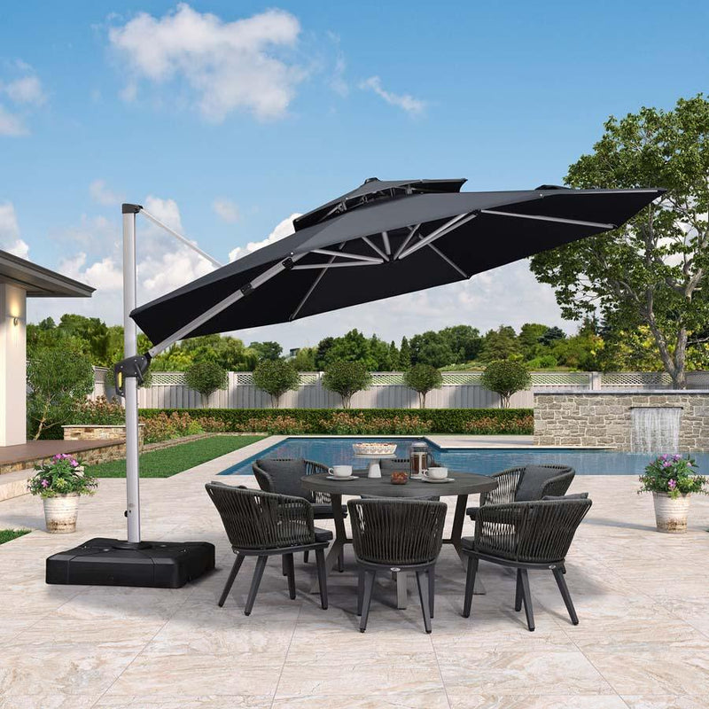 PURPLE LEAF Round Cantilever Patio Umbrella Heavy Duty Umbrella for Porch Garden Pool