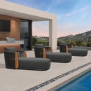 PURPLE LEAF Hailar Olefin Patio Chaise Lounge Chair , Upholstered Pool Lounge Chairs for Outdoor with Teak Armresfor Deck, Pool, Lawn, Garden, Courtyard, Porch, Khaki