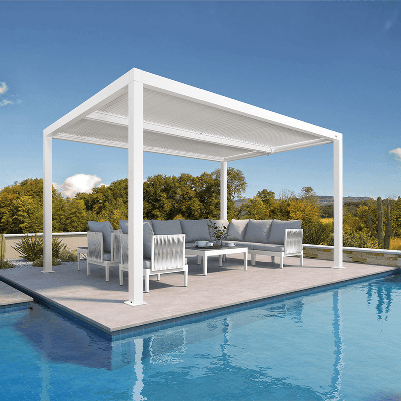 PURPLE LEAF Louvered Pergola Modern White Pergola with Adjustable Roof for Deck Backyard Garden - Purple Leaf Garden