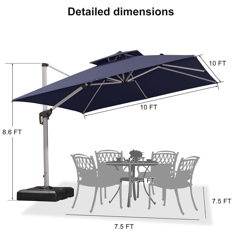 PURPLE LEAF SUNBRELLA Fabric Double Top Square Cantilever Umbrella with Wood Pattern - Purple Leaf Garden