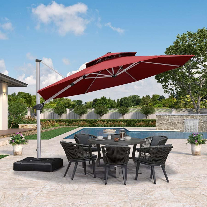 PURPLE LEAF Round Cantilever Patio Umbrella Heavy Duty Umbrella for Porch Garden Pool