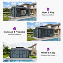 PURPLE LEAF Luxury Sunroom Solarium 360° Transparent Outdoor Living Room with Elegant Curtains Outdoor Gazebo with 4-Side Sliding Doors and Windows for Entertaining with String Lights