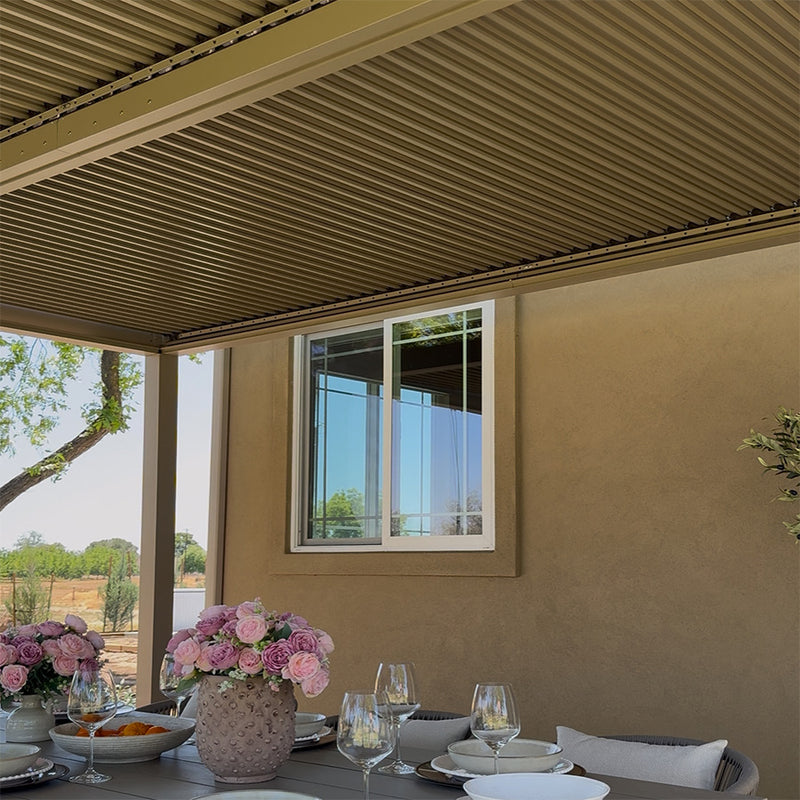 PURPLE LEAF Athena Louvered Pergola Modern Champagne Pergola with Adjustable Roof for Deck Backyard Garden