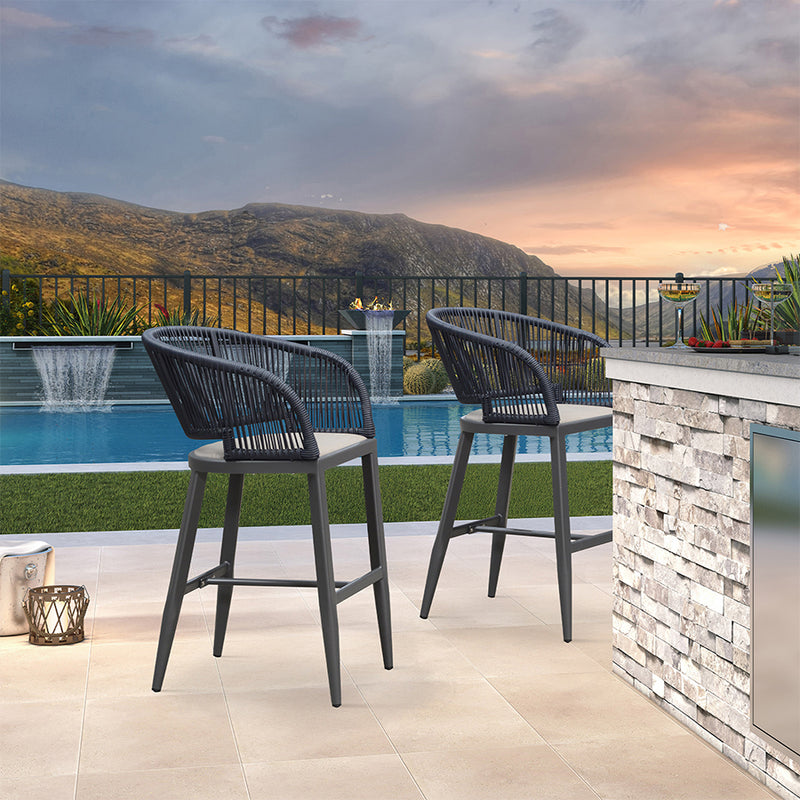 PURPLE LEAF Outdoor Bar stools Stools Set of 2 Rattan Bar Chairs with Embedded Cushions and  Back for Outdoor or Indoor