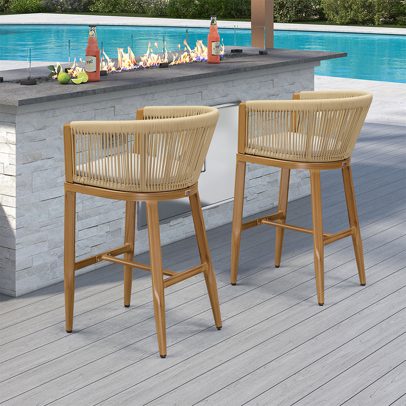 PURPLE LEAF Bar Stools Set of 2 Rattan Bar Stools with Cushions AluminumBar Chairs for Outdoor or Indoor Kitchen Bar Stools