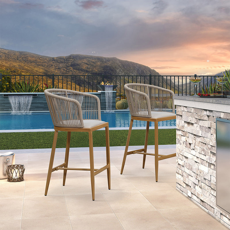 PURPLE LEAF Outdoor Bar stools Stools Set of 2 Rattan Bar Chairs with Embedded Cushions and  Back for Outdoor or Indoor