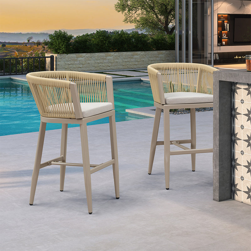 PURPLE LEAF Bar Stools Set of 2 Rattan Bar Stools with Cushions AluminumBar Chairs for Outdoor or Indoor Kitchen Bar Stools