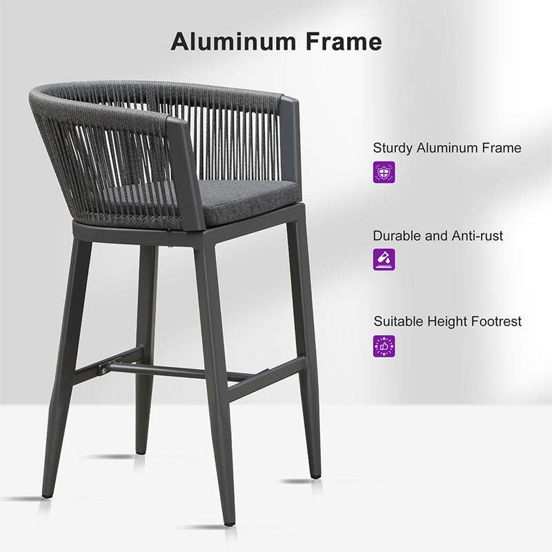 PURPLE LEAF Bar Stools Set of 2 Rattan Bar Stools with Cushions AluminumBar Chairs for Outdoor or Indoor Kitchen Bar Stools