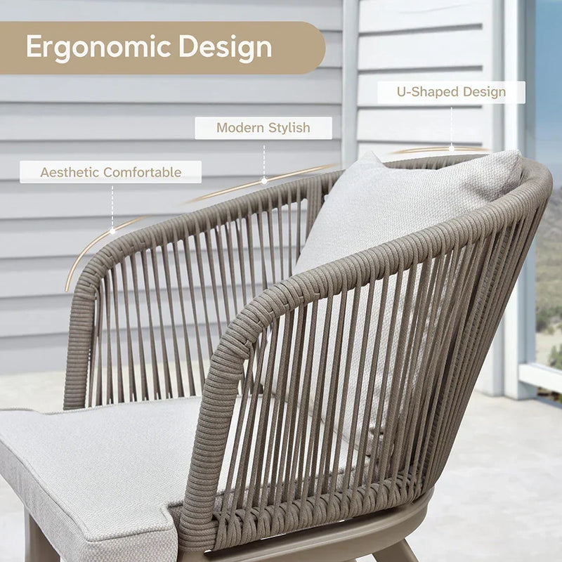 PURPLE LEAF 2 Pieces Patio Dining Chair Set All-Weather Wicker Dining Chair Aluminum Bistro Set with Cushions and Pillows for Garden Deck Kitchen