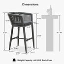 PURPLE LEAF Bar Stools Set of 2 Rattan Bar Stools with Cushions AluminumBar Chairs for Outdoor or Indoor Kitchen Bar Stools