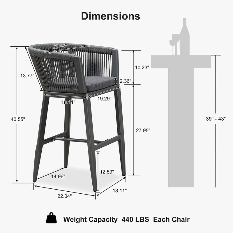 PURPLE LEAF Bar Stools Set of 2 Rattan Bar Stools with Cushions AluminumBar Chairs for Outdoor or Indoor Kitchen Bar Stools
