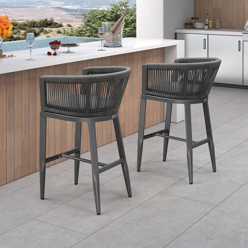 PURPLE LEAF Bar Stools Set of 2 Rattan Bar Stools with Cushions AluminumBar Chairs for Outdoor or Indoor Kitchen Bar Stools