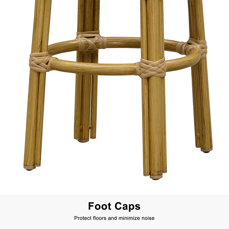 PURPLE LEAF Patio Round Bar Stools Set of 2 Outdoor Backless Barstools Woven Rattan Bar Chair  for Indoor Kitchen Island Bistros Cafe Restaurant