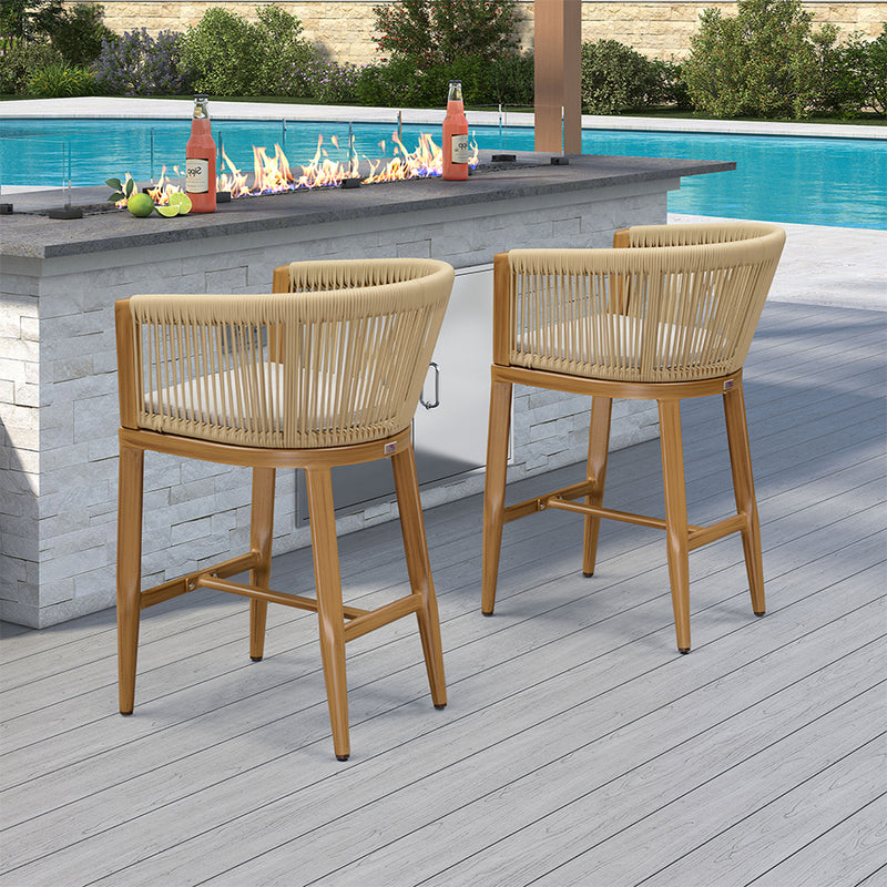 PURPLE LEAF Bar Stools Set of 2 Rattan Bar Stools with Cushions AluminumBar Chairs for Outdoor or Indoor Kitchen Bar Stools