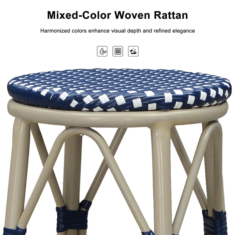 PURPLE LEAF Patio Round Bar Stools Set of 2 Outdoor Backless Barstools Woven Rattan Bar Chair  for Indoor Kitchen Island Bistros Cafe Restaurant