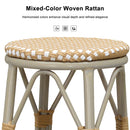 PURPLE LEAF Patio Round Bar Stools Set of 2 Outdoor Backless Barstools Woven Rattan Bar Chair  for Indoor Kitchen Island Bistros Cafe Restaurant