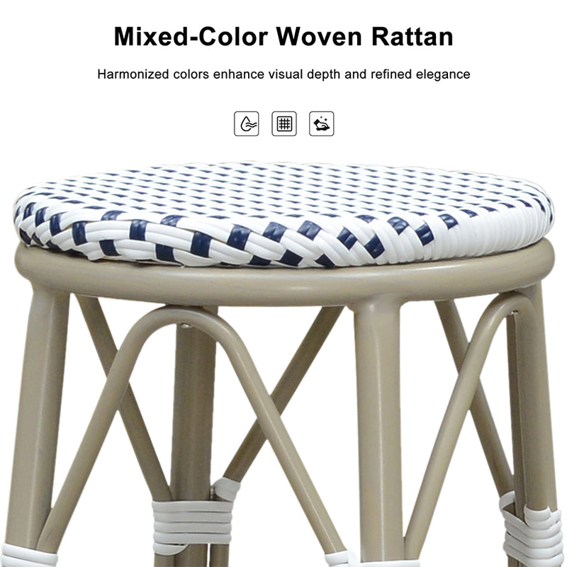 PURPLE LEAF Patio Round Bar Stools Set of 2 Outdoor Backless Barstools Woven Rattan Bar Chair  for Indoor Kitchen Island Bistros Cafe Restaurant