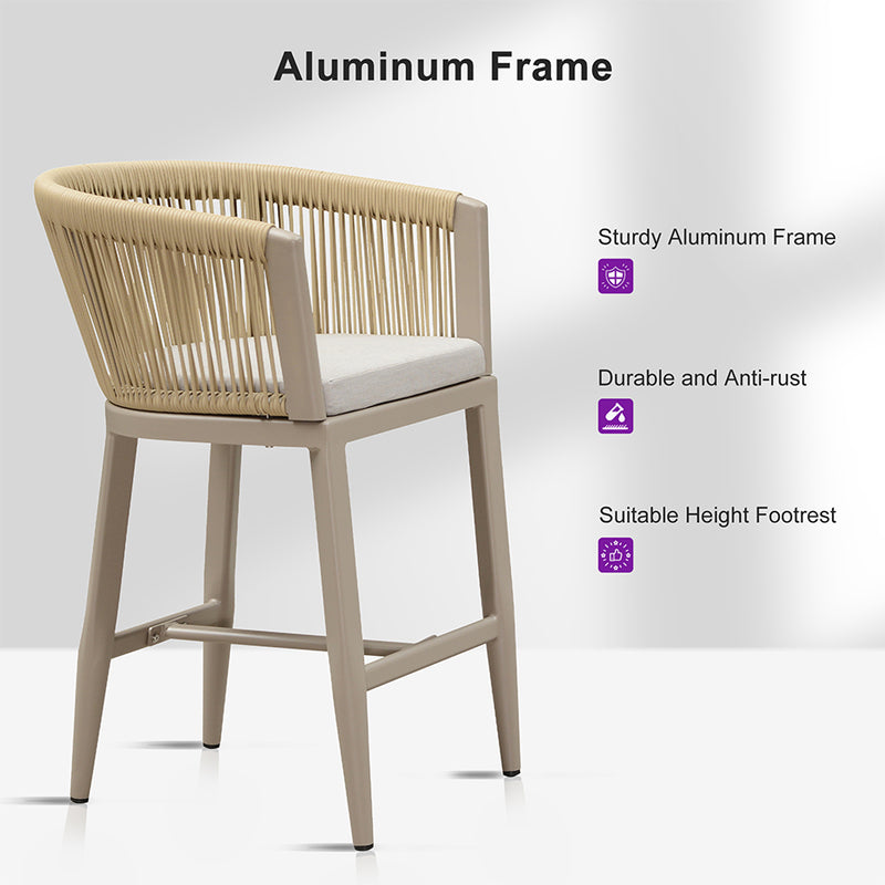 PURPLE LEAF Bar Stools Set of 2 Rattan Bar Stools with Cushions AluminumBar Chairs for Outdoor or Indoor Kitchen Bar Stools