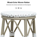 PURPLE LEAF Patio Round Bar Stools Set of 2 Outdoor Backless Barstools Woven Rattan Bar Chair  for Indoor Kitchen Island Bistros Cafe Restaurant