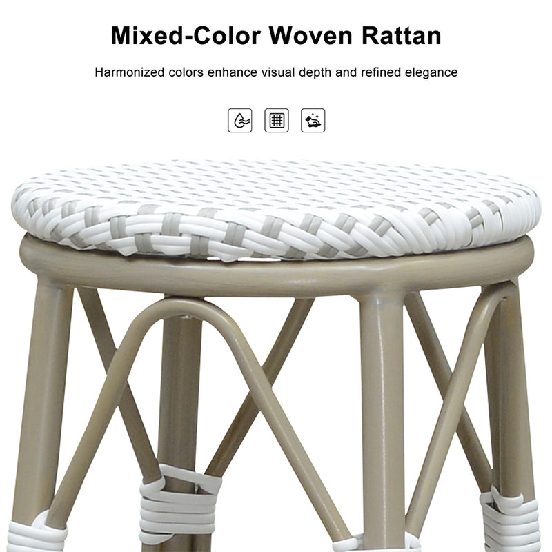 PURPLE LEAF Patio Round Bar Stools Set of 2 Outdoor Backless Barstools Woven Rattan Bar Chair  for Indoor Kitchen Island Bistros Cafe Restaurant
