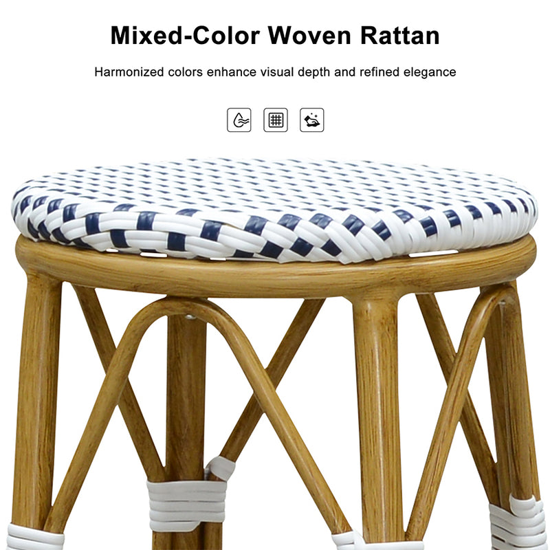 PURPLE LEAF Patio Round Bar Stools Set of 2 Outdoor Backless Barstools Woven Rattan Bar Chair  for Indoor Kitchen Island Bistros Cafe Restaurant