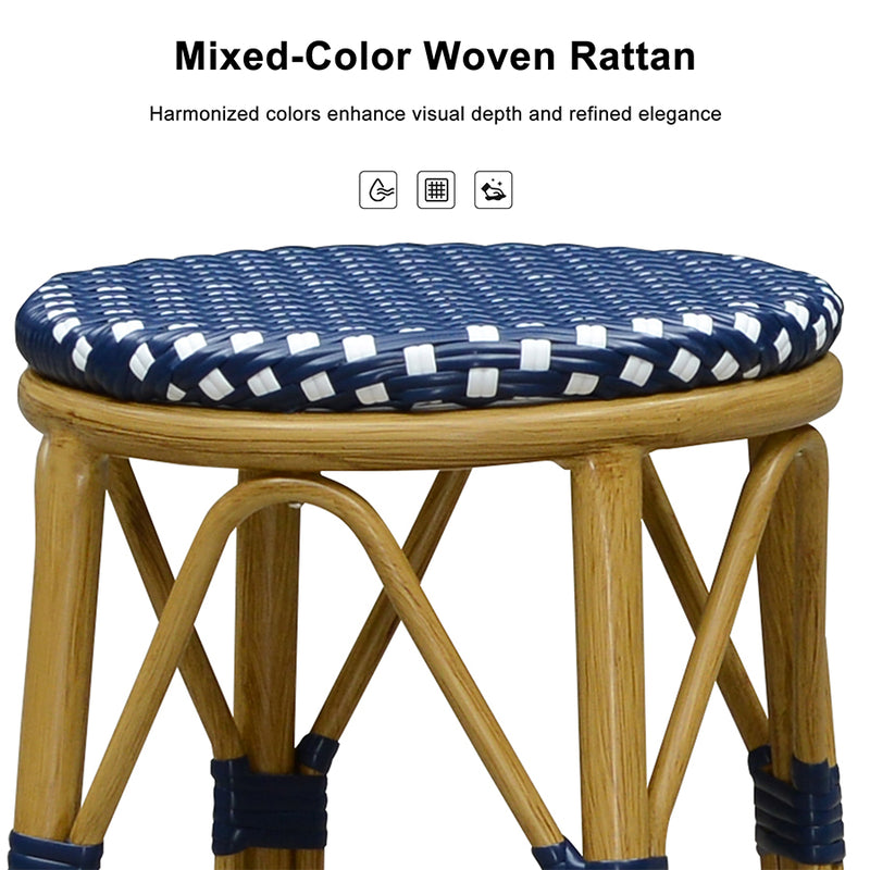 PURPLE LEAF Patio Round Bar Stools Set of 2 Outdoor Backless Barstools Woven Rattan Bar Chair  for Indoor Kitchen Island Bistros Cafe Restaurant