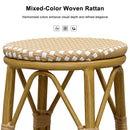 PURPLE LEAF Patio Round Bar Stools Set of 2 Outdoor Backless Barstools Woven Rattan Bar Chair  for Indoor Kitchen Island Bistros Cafe Restaurant